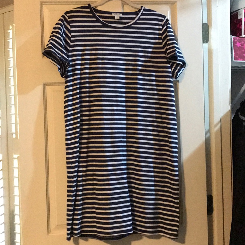 J. Crew Navy& white striped t-shirt dress L NWOT